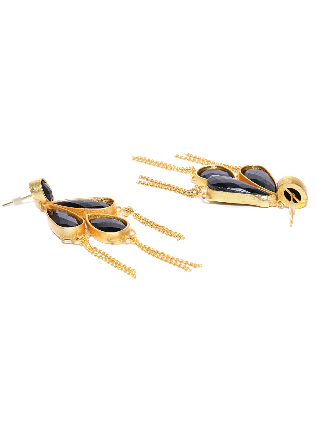 YouBella Black Gold-Plated Teardrop Shaped Drop Earrings
